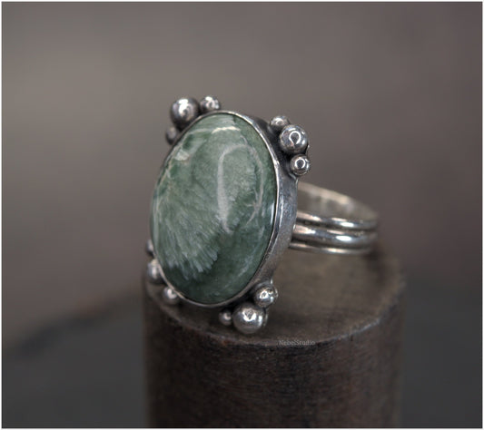 Anillo Plata y serafinita -Pieza única - Talla 6 US