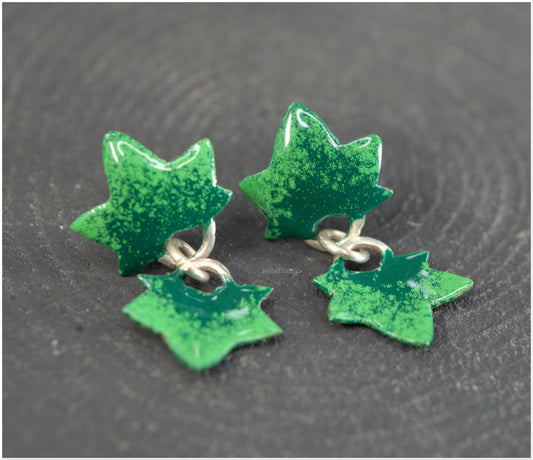 Pendientes Hiedra Verde Esmaltado Mini Doble