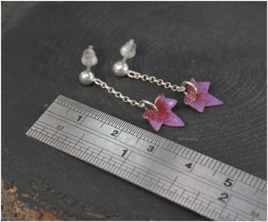 Pendientes Hoja de Hiedra Esmaltado Lila Largos