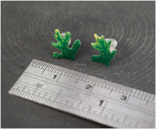 Pendientes Hoja de Roble Verde Esmaltado Mini