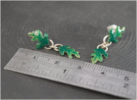 Pendientes Hoja de Roble Verde Esmaltado Mini Doble
