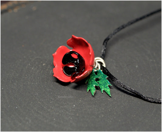 Colgante Amapola Roja Doble Esmaltado