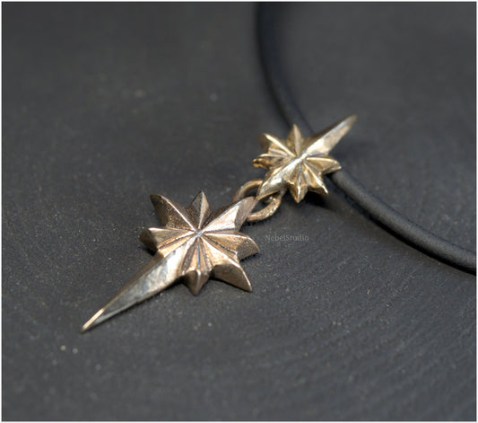 Colgante estrella doble Ad Astra tamaño mediano plata o bronce