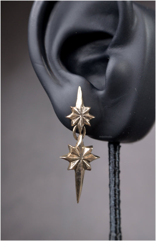 Pendientes estrellas dobles Ad Astra tamaño mediano bronce