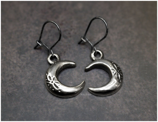 Moon silver or bronze earrings