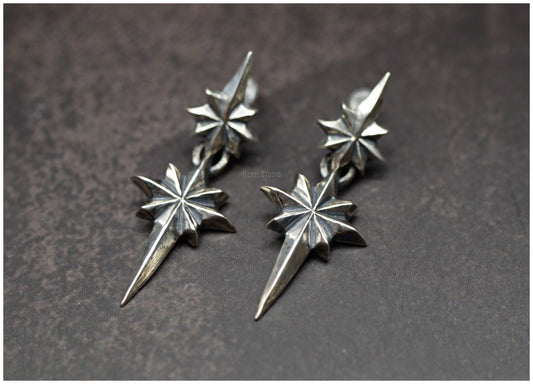 Pendientes estrellas dobles Ad Astra tamaño mediano plata frente