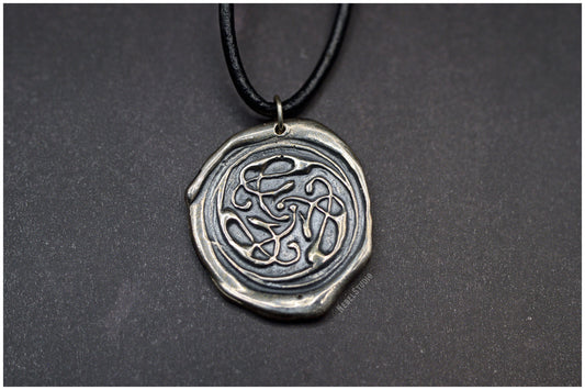 Colgante Gatos entrelazados nudo celta Pangur Bán plata frente