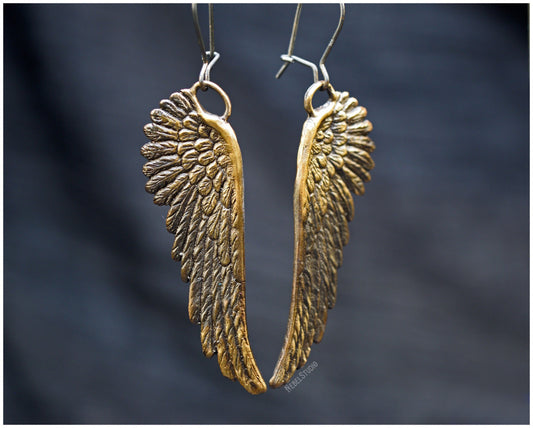 Pendientes alas ángel Damiel bronce frente