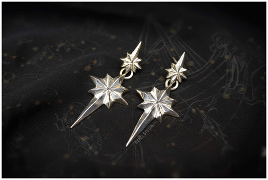 Pendientes estrellas dobles Ad Astra tamaño grande plata lado