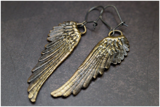 Pendientes alas ángel Damiel bronce reverso