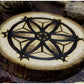 Hexapétala Lunas madera pirograbada