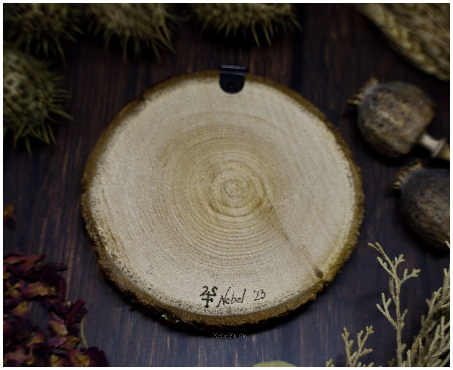 Hexafoil Moons pyrographed wood