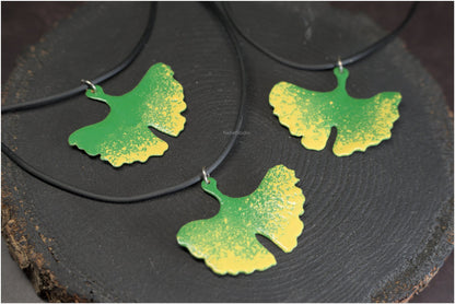 Green ginkgo biloba leaf pendant enamel