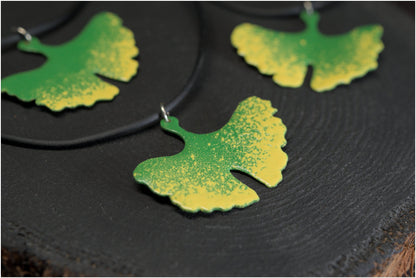Green ginkgo biloba leaf pendant enamel