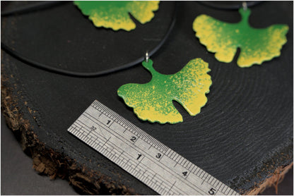 Green ginkgo biloba leaf pendant enamel