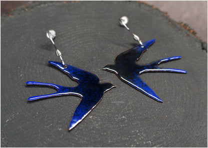 Enamelled Swallow Earrings big size