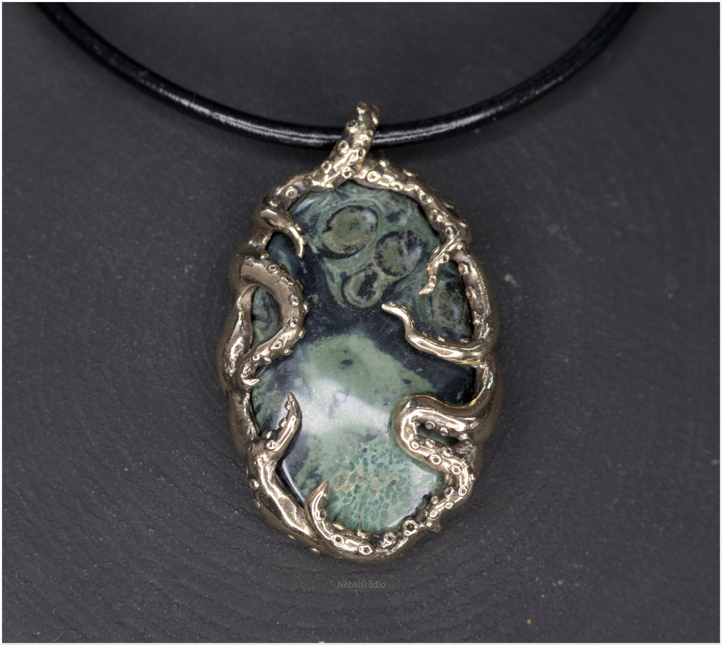 Pendant Pulp Nouveau Bronze and Kambaba Jasper OOAK 2