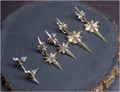 Pendientes estrellas dobles Ad Astra tamaño grande bronce