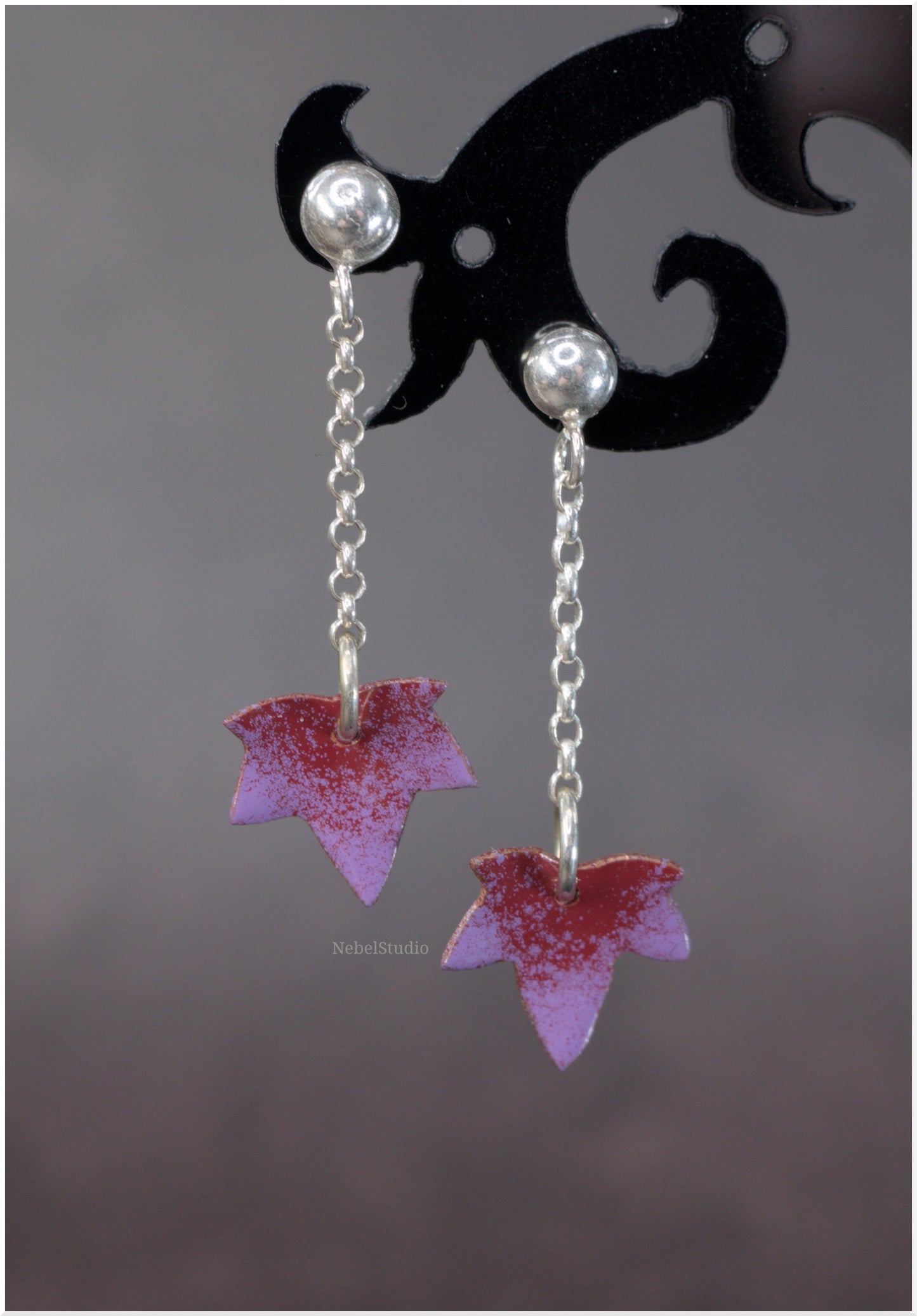 Green enamel Long Ivy Leaf Earring