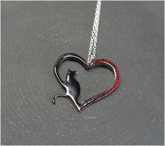 Heart and cat silhouette pendant