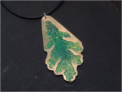 Oak green brass big pendant enamel