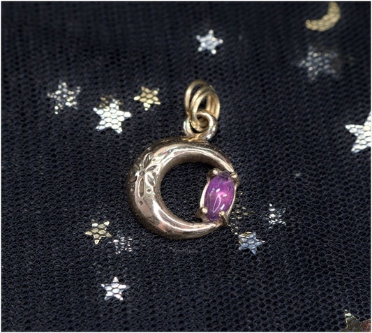 Colgante Luna de bronce con amatista talla marquesa