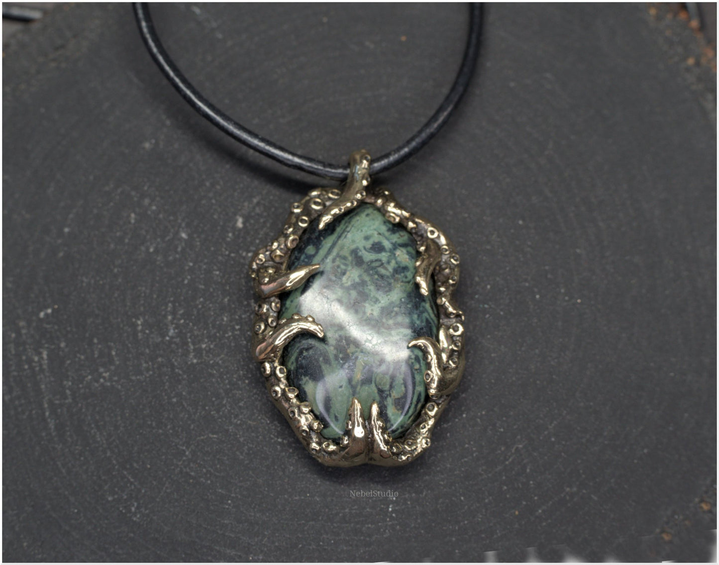 Pendant Pulp Nouveau Bronze and Kambaba Jasper OOAK 4