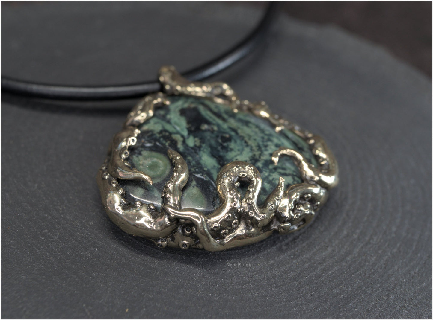 Pendant Pulp Nouveau Bronze and Kambaba Jasper OOAK 5