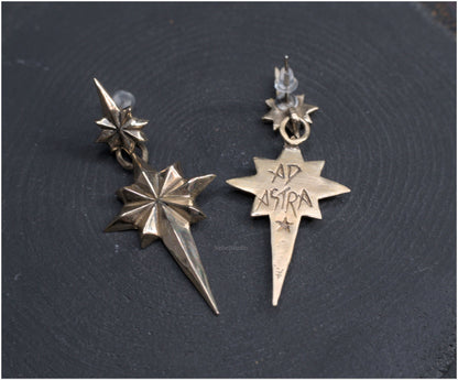 Pendientes estrellas dobles Ad Astra tamaño grande bronce