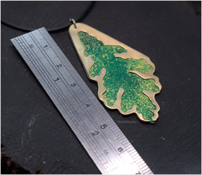 Oak green brass big pendant enamel