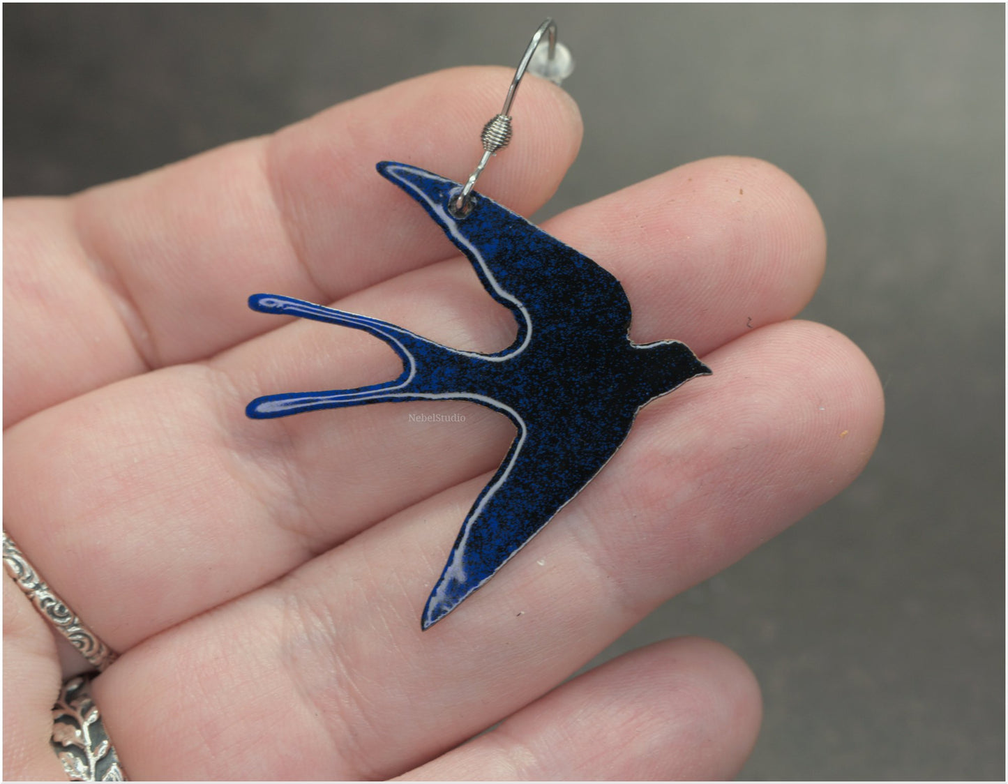 Enamelled Swallow Earrings big size