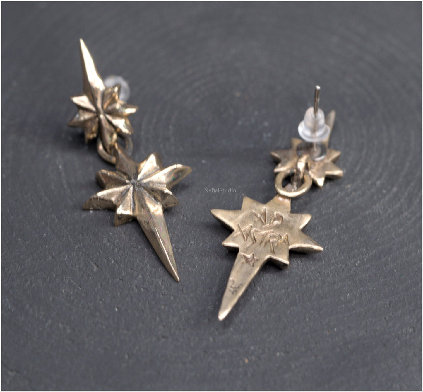Pendientes estrellas dobles Ad Astra tamaño mediano bronce