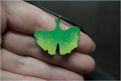 Green ginkgo biloba leaf pendant enamel