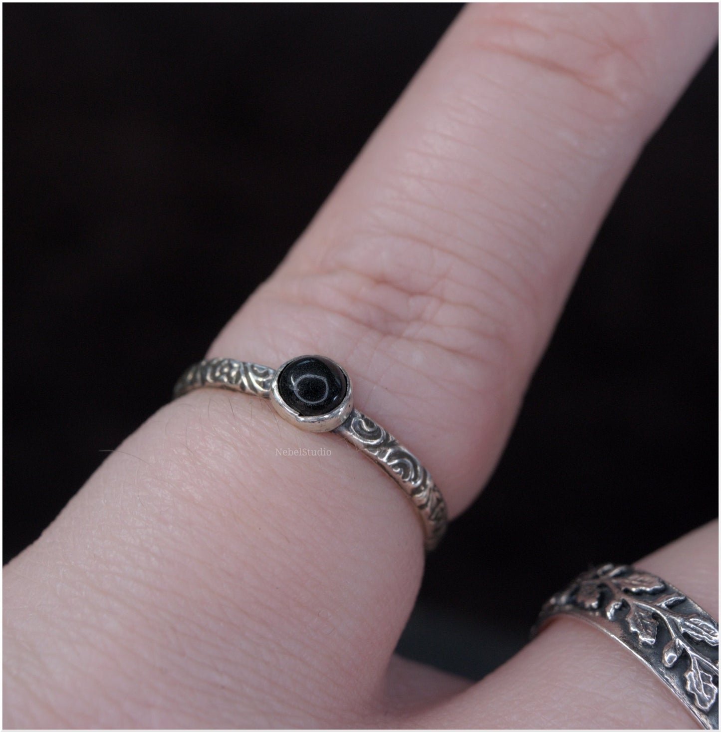 Anillo Rose plata con Obsidiana