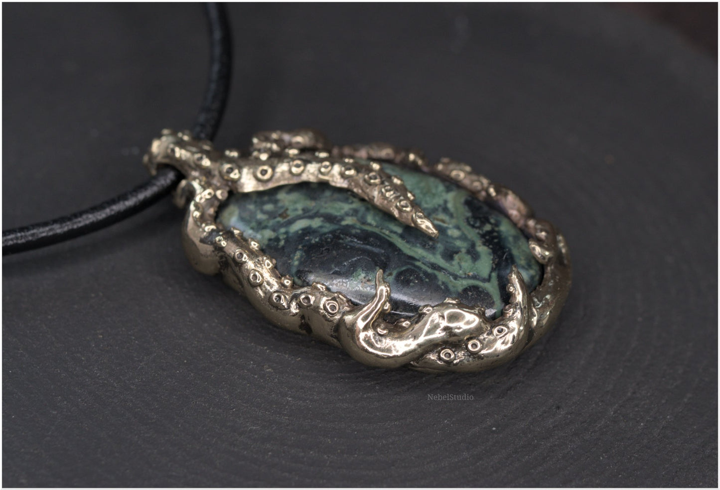 Pendant Pulp Nouveau Bronze and Kambaba Jasper OOAK 3