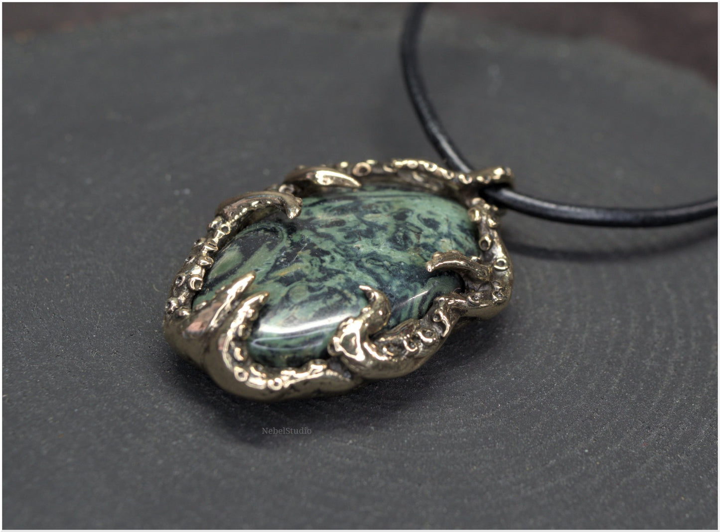 Pendant Pulp Nouveau Bronze and Kambaba Jasper OOAK 4