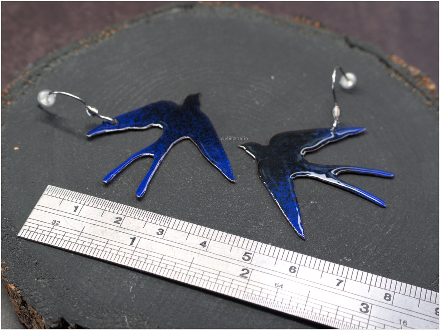 Enamelled Swallow Earrings big size