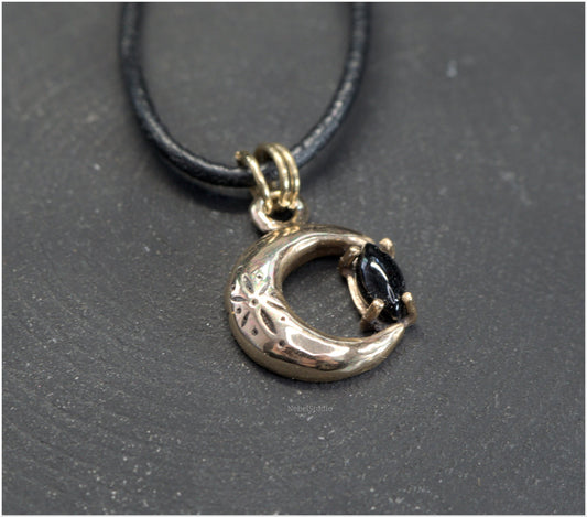 Colgante Luna de bronce con ónice negro talla marquesa