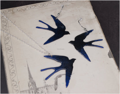 Enamelled Swallow Earrings big size