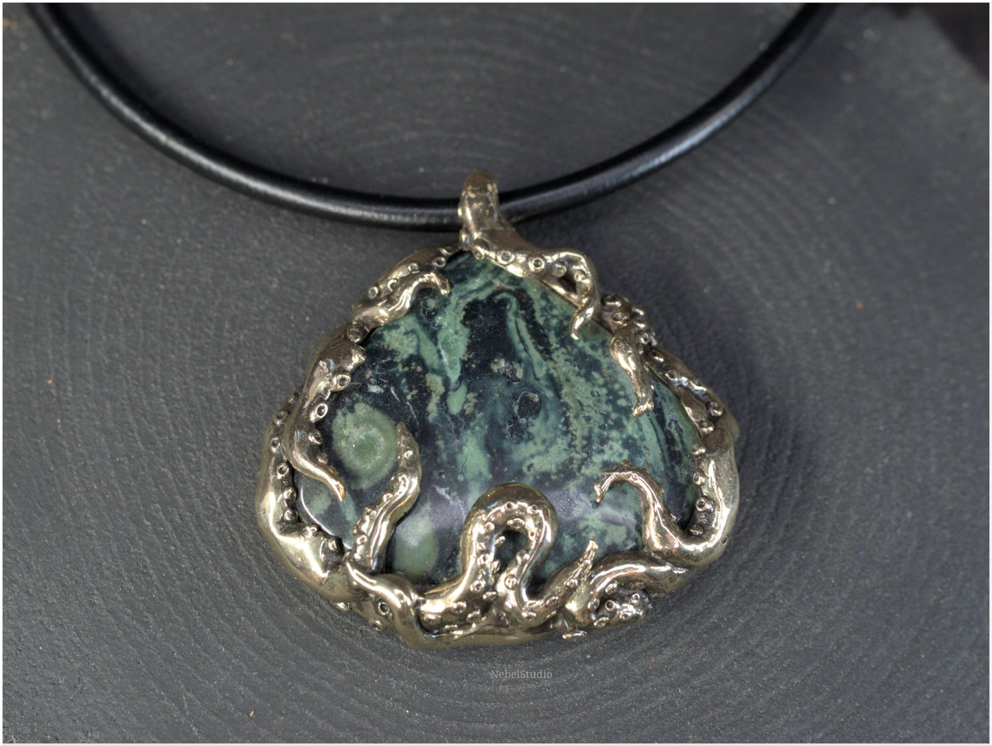 Pendant Pulp Nouveau Bronze and Kambaba Jasper OOAK 5