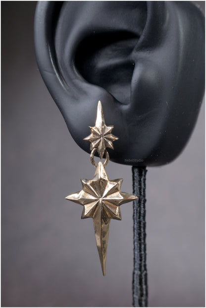 Pendientes estrellas dobles Ad Astra tamaño grande bronce