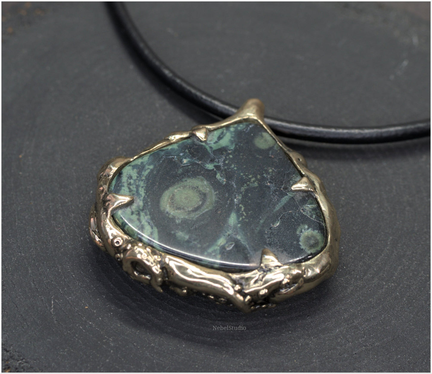 Pendant Pulp Nouveau Bronze and Kambaba Jasper OOAK 5