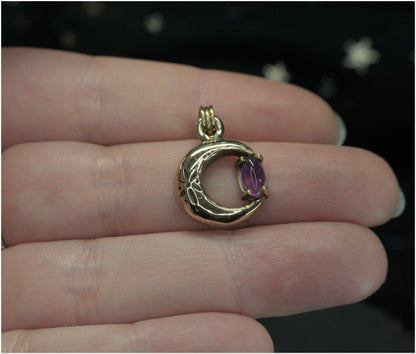 Colgante Luna de bronce con amatista talla marquesa