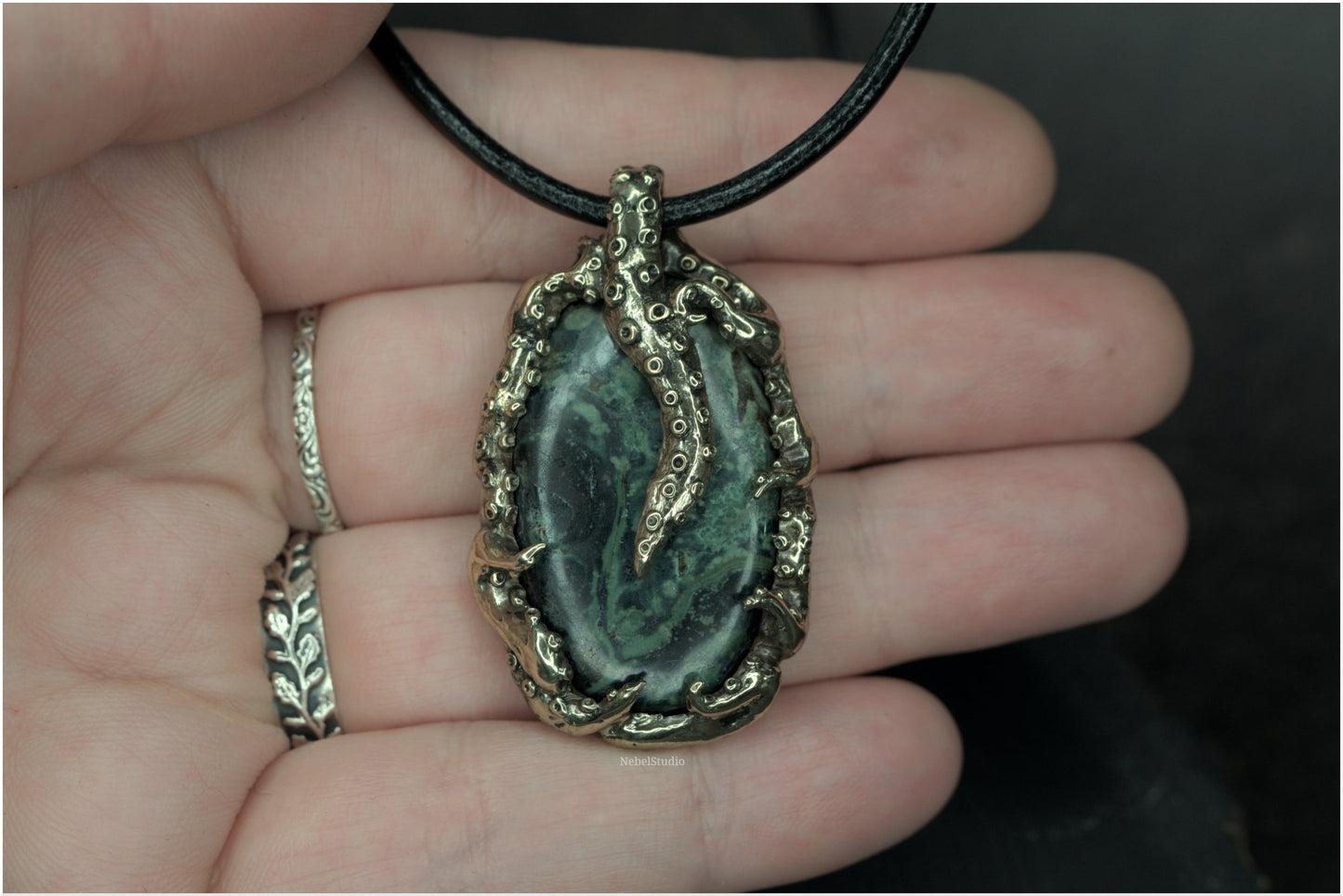 Pendant Pulp Nouveau Bronze and Kambaba Jasper OOAK 3