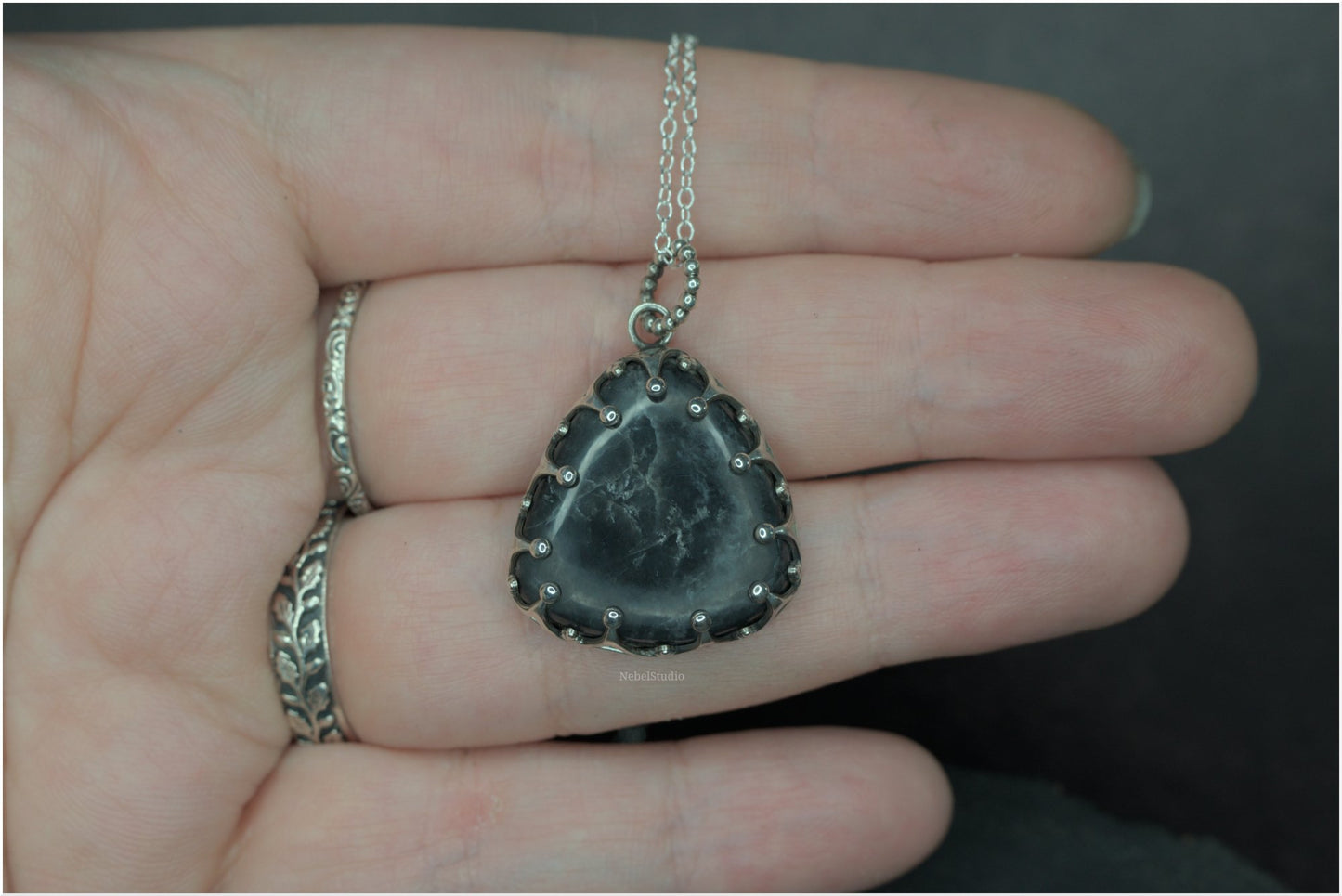 Storm Silver Black Quartz Pendant