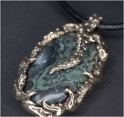 Pendant Pulp Nouveau Bronze and Kambaba Jasper OOAK 3