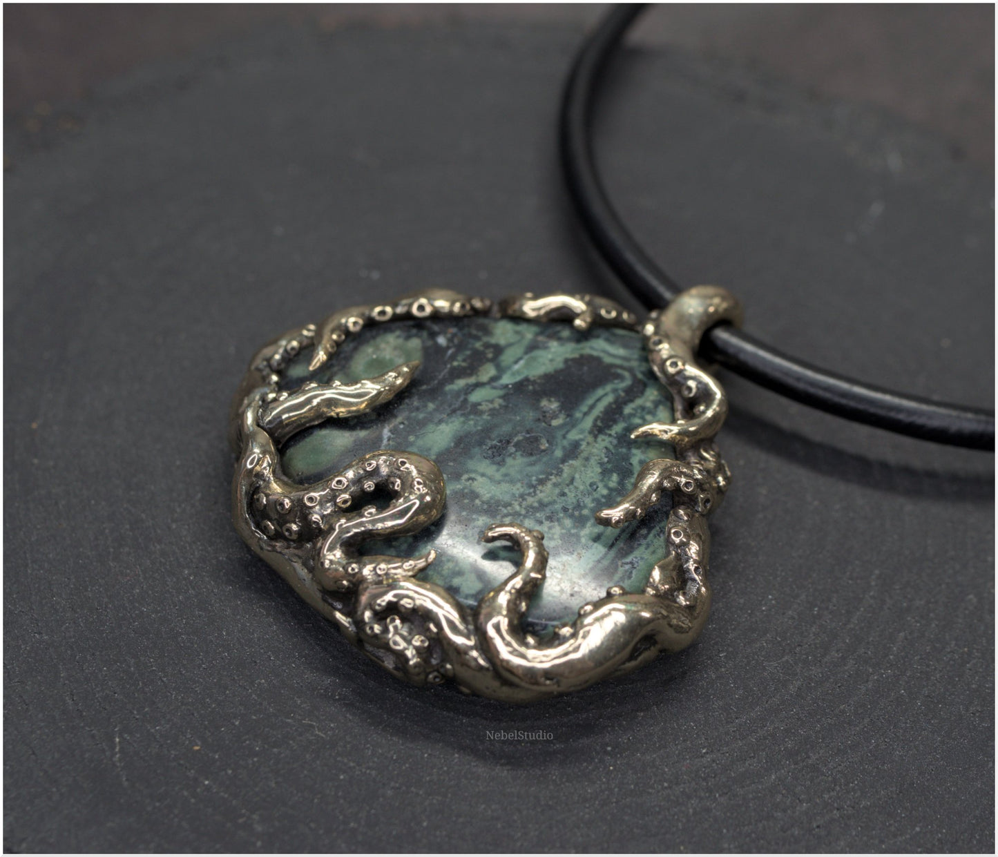 Pendant Pulp Nouveau Bronze and Kambaba Jasper OOAK 5