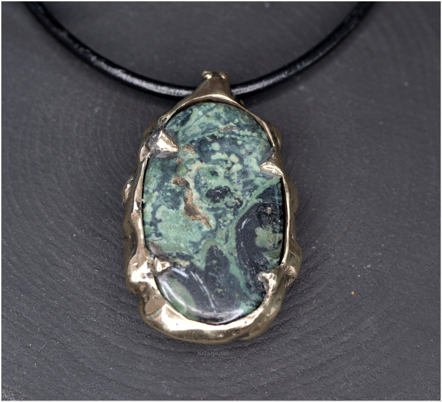 Pendant Pulp Nouveau Bronze and Kambaba Jasper OOAK 3