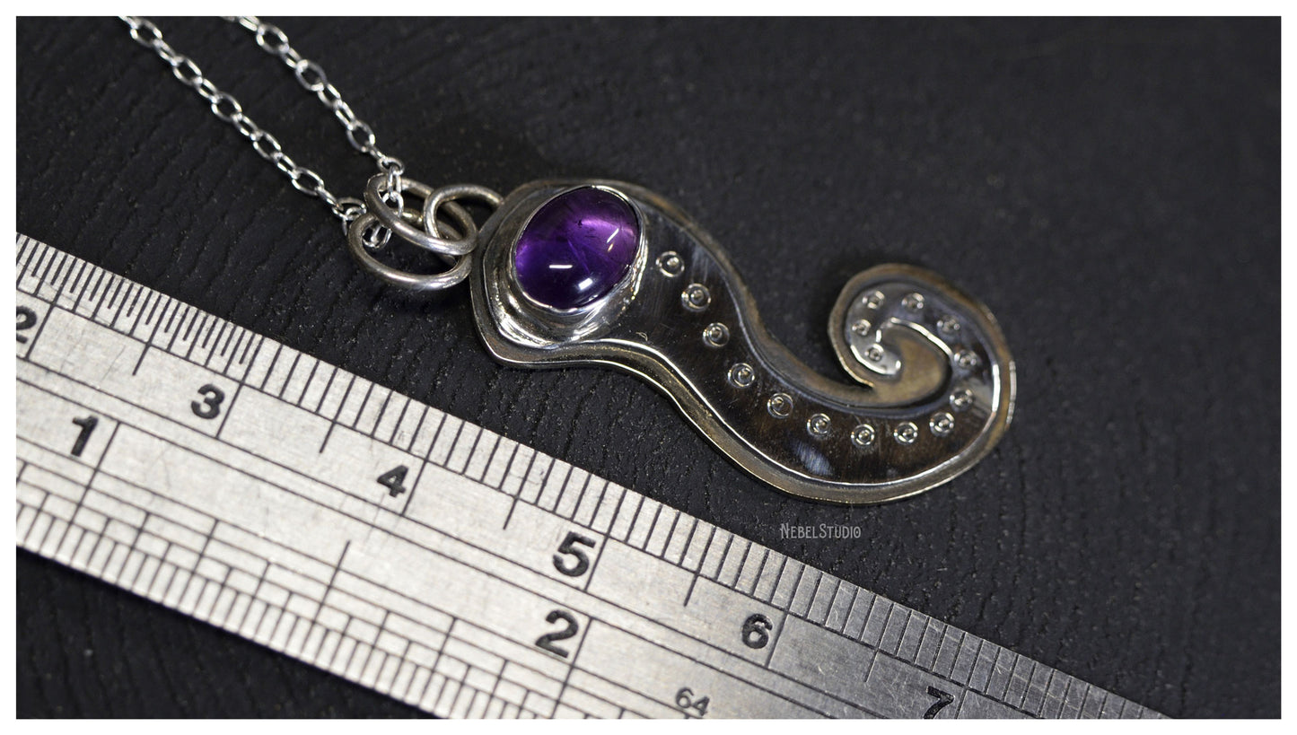 Silver and nickel silver Tentacle pendant with oval amethyst