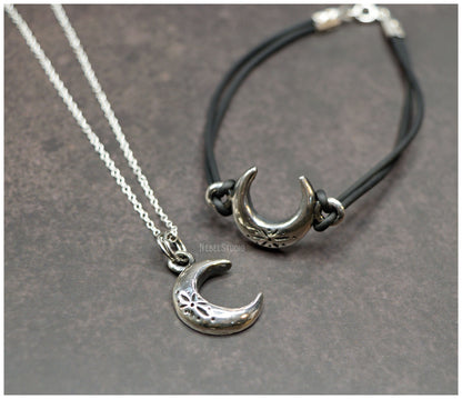 Silver or bronze moon pendant